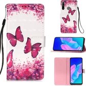 Voor Huawei P40 Lite E / Y7P 3D Schilderen Horizontale Flip Leren Case met Houder & Kaartsleuf & Lanyard (Rose Red Butterfly)