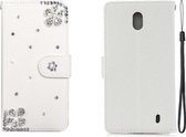 Voor Nokia 1 Plus Horizontale Flip Effen Kleur Strass Leren Case met Kaartsleuf & Portemonnee & Houder (Diagonale Bloem)