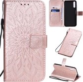 Voor Huawei Enjoy 10S Geperst Afdrukken Zonnebloempatroon Horizontale Flip PU-lederen Case met Houder & Kaartsleuven & Portemonnee & Lanyard (Rose Goud)