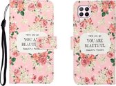 Voor Huawei P40 Lite 3D Gekleurde Tekening Horizontale Leren Flip Case met Houder & Kaartsleuf & Portemonnee (Rose Flower)