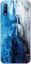 Voor Huawei Honor 9X & 9X Pro reliëf gelakt marmer TPU beschermhoes met houder (donkerblauw)