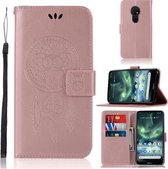 Voor Nokia 7.2 Windgong Uil Embossing Patroon Horizontale Flip Leren Case met Houder & Kaartsleuven & Portemonnee (Rose Goud)