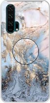 Voor Huawei Honor 20 Pro reliëf gelakt marmer TPU beschermhoes met houder (goudgrijs)