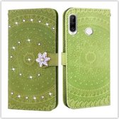 Voor Huawei P30 Lite Pressed Printing Steken boorpatroon Horizontale Flip PU lederen tas met houder & kaartsleuven & portemonnee & & lanyard (groen)