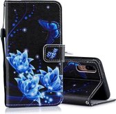 Blauw Folwer Pattern horizontale flip lederen hoes voor Huawei P20, met houder en kaartsleuven en portemonnee