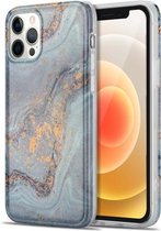 TPU verguld marmeren patroon beschermhoes voor iPhone 12/12 Pro (lichtblauw)