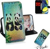 Gekleurde tekening patroon Kleurrijke magnetische gesp Horizontale flip PU lederen tas met houder & kaartsleuven & portemonnee & lanyard voor Galaxy A80 / A90 (twee panda's)