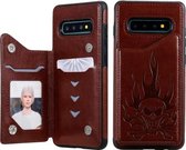 Voor Galaxy S10 + Skull Head Embossing Pattern Schokbestendige beschermhoes met houder & kaartsleuven en portemonnee (bruin)