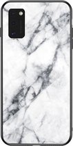 Voor Galaxy A41 Marble Pattern Glass + TPU beschermhoes (wit)