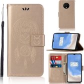 Voor OnePlus 7T Windgong Uil Embossing Patroon Horizontale Flip Leren Case met Houder & Kaartsleuven & Portemonnee (Goud)