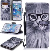 Voor iPhone 6 Plus Gekleurde tekening Patroon Horizontale Flip TPU + PU lederen hoes met houder & kaartsleuven & portemonnee & lanyard (Fashion Cat)