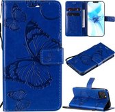 Voor iPhone 12/12 Pro 3D vlinder reliëf patroon horizontale flip lederen tas met houder & kaartsleuf & portemonnee & lanyard (blauw)