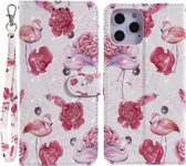 Voor iPhone 12 Pro Max 3D-schilderijpatroon Gekleurde tekening Horizontale flip PU-lederen hoes met houder & kaartsleuven en portemonnee (Flamingo)