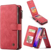 CaseMe Crazy Horse Texture Afneembare Multifunctionele Horizontale Flip Leren Case voor Galaxy S10, met Kaartsleuf & Houder & Rits Portemonnee & Fotolijst (Rood)