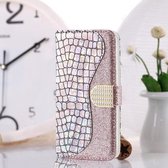 Laser Glitter Poeder Bijpassende Krokodil Textuur Horizontale Flip Leren Case voor Galaxy J6 Plus, met Kaartsleuven & Houder (Zilver)