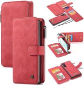 CaseMe-007 Afneembare multifunctionele horizontale flip lederen tas met kaartsleuf en houder en ritsportemonnee en fotolijst voor Galaxy Note 10 (rood)