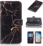 Gekleurde tekening marmer patroon horizontale flip PU lederen tas met houder & kaartsleuven & portemonnee voor Galaxy S10e (zwart goud)