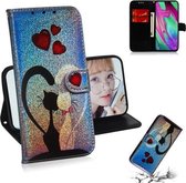 Gekleurde tekening patroon Kleurrijke magnetische gesp Horizontale flip PU lederen tas met houder & kaartsleuven & portemonnee & lanyard voor Galaxy A40 (Love Cat)