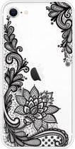 Voor iPhone SE 2020/8/7 gekleurd tekeningpatroon zeer transparant TPU beschermhoes (zwarte roos)