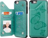 Voor iPhone 6 Plus vlinder reliëfpatroon schokbestendig beschermhoes met houder & kaartsleuven en fotolijst (groen)
