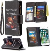 Voor iPhone 8 & 7 Gekleurde tekeningpatroon Rits Horizontale flip lederen hoes met houder & kaartsleuven en portemonnee (beer)