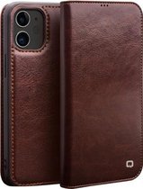 QIALINO Horizontale leren flip case met houder & kaartsleuven & portemonnee voor iPhone 12 mini (bruin)