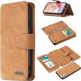 Afneembare Frosted Magnetische Horizontale Flip Leren Case met Kaartsleuven & Houder & Rits Portemonnee & Fotolijst Voor iPhone 11 Pro Max (Bruin)
