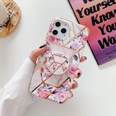 Galvaniserend stikpatroon Zachte TPU-beschermhoes met opvouwbare houder voor iPhone 11 Pro (stiksels met retrobloemen)