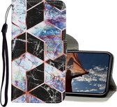 Gekleurde tekening patroon horizontaal Flip PU lederen tas met houder & kaartsleuven & portemonnee & lanyard voor iPhone 11 (zwart marmer)