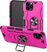 Voor iPhone 11 Pro Bear Case Style TPU + PC + Metal Rotating Support 3-in-1 Fall Proof Protective Shell (Rose Pink)