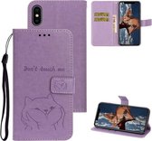 Voor iPhone XS Chai Dog Pattern Horizontale flip lederen hoes met beugel & kaartsleuf & portemonnee & lanyard (violet)
