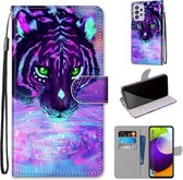 Voor Samsung Galaxy A52 5G Gekleurde Tekening Cross Textuur Horizontale Flip PU Lederen Case met Houder & Kaartsleuven & Portemonnee & Lanyard (Tijger Drinkwater)