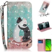 3D-schilderijpatroon Gekleurde tekening Horizontale lederen flip-hoes met houder & kaartsleuven & portemonnee voor Motorola Moto G7 Power (zwart-witte kat)
