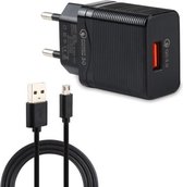 LZ-728 2-in-1 18W QC 3.0 USB-interface reisoplader + USB naar micro-USB-datakabelset, EU-stekker, kabellengte: 1m (zwart)