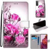 Voor Samsung Galaxy S21 5G Gekleurde Tekening Cross Textuur Horizontale Flip PU Lederen Case met Houder & Kaartsleuven & Portemonnee & Lanyard (Wild Rose)