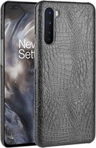 Voor OnePlus Nord Shockproof Crocodile Texture PC + PU Case (Zwart)