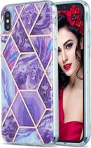 3D Electroplating Marble Pattern TPU beschermhoes voor iPhone XS Max (paars)