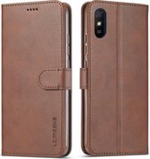 Voor Geschikt voor Xiaomi Redmi 9A LC.IMEEKE Kalfsstructuur Horizontale flip lederen tas met houder & kaartsleuven & portemonnee (bruin)