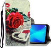 Voor OPPO A31 / A8 3D gekleurde tekening horizontale flip PU lederen tas met houder & kaartsleuven & portemonnee (rode roos)
