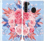 Voor Samsung Galaxy A21 3D-schilderij Gekleurd tekeningpatroon Horizontaal Flip TPU + PU-lederen hoes met houder & kaartsleuven & portemonnee & lanyard (gekleurde bloemen)