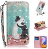 Voor Galaxy A31 3D Gekleurde Tekening Horizontale Flip Leren Case met Houder & Kaartsleuf & Portemonnee & Lanyard (Zwart-witte Kat)