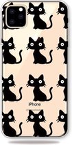 Mode Zachte TPU Case 3D Cartoon Transparante Zachte Siliconen Cover Telefoon Gevallen Voor iPhone 11 Pro Max (Black Cat)