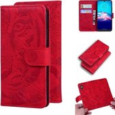 Voor Motorola Moto G9 Plus Tiger Embossing Pattern Horizontale Flip lederen tas met houder & kaartsleuven & portemonnee (rood)