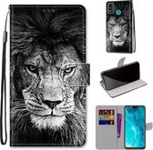Voor Huawei Honor 9X Lite Gekleurde Tekening Cross Textuur Horizontale Flip PU Lederen Case met Houder & Kaartsleuven & Portemonnee & Lanyard (B11 Zwart Wit Leeuwenkop)