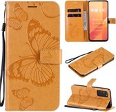 Voor Huawei Honor X10 3D Vlinders Embossing Patroon Horizontale Flip Leren Case met Houder & Kaartsleuf & Portemonnee & Lanyard (Geel)