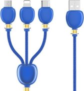 1,5 m 2A 3-in-1 USB naar 8-pins + micro-USB + USB-C / Type-C lantaarn oplaadkabel (blauw)