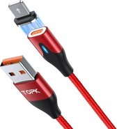 TOPK AM63 1m USB naar 8-pins platte magnetische metalen connector Nylon gevlochten magnetische snellaadgegevenskabel (rood)