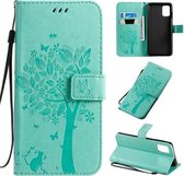 Voor Galaxy A71 Tree & Cat Pattern Pressed Printing Horizontale Flip PU lederen tas met houder & kaartsleuven & portemonnee & lanyard (groen)