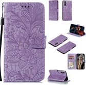 Voor Huawei Enjoy 10e Kant Bloem Embossing Patroon Horizontale Flip Leren Case, met Houder & Kaartsleuven & Portemonnee & Fotolijst & Lanyard (Paars)