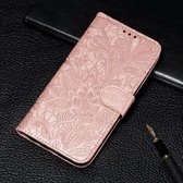 Kanten Bloem Embossing Patroon Horizontale Leren Flip Case voor iPhone 11, met Houder & Kaartsleuven & Portemonnee & Fotolijst & Lanyard (Rose Goud)